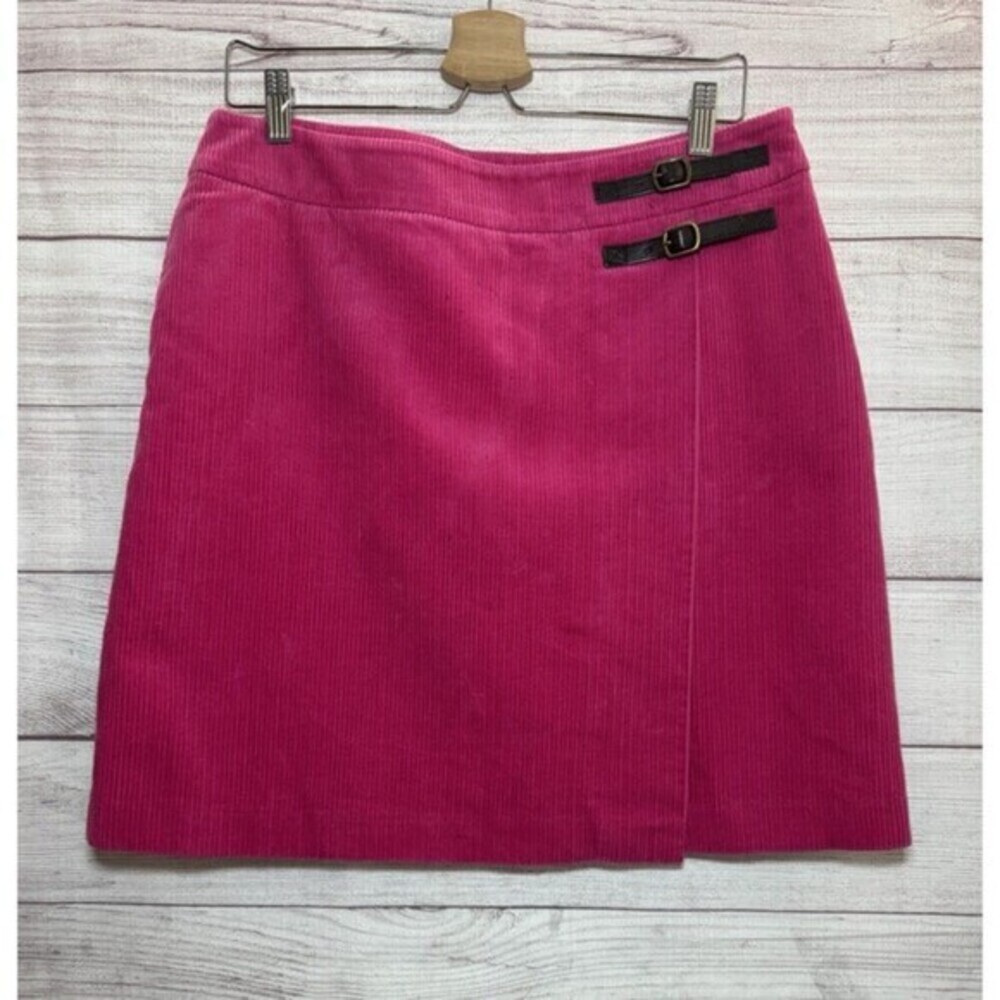 Boden Womens Corduroy Faux Wrap Skirt Leather Buckle Wide Wale FUCHSIA SZ 10R